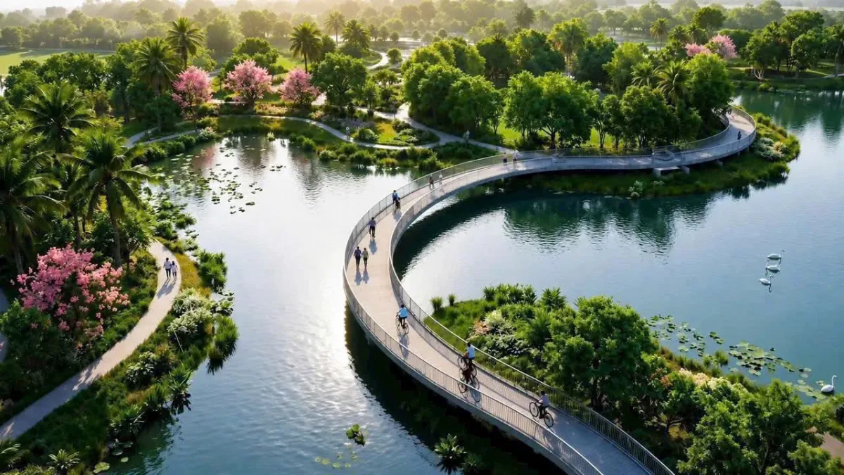 Ảnh minh họa đường dạo ven hồ tại khu đô thị Vinhomes