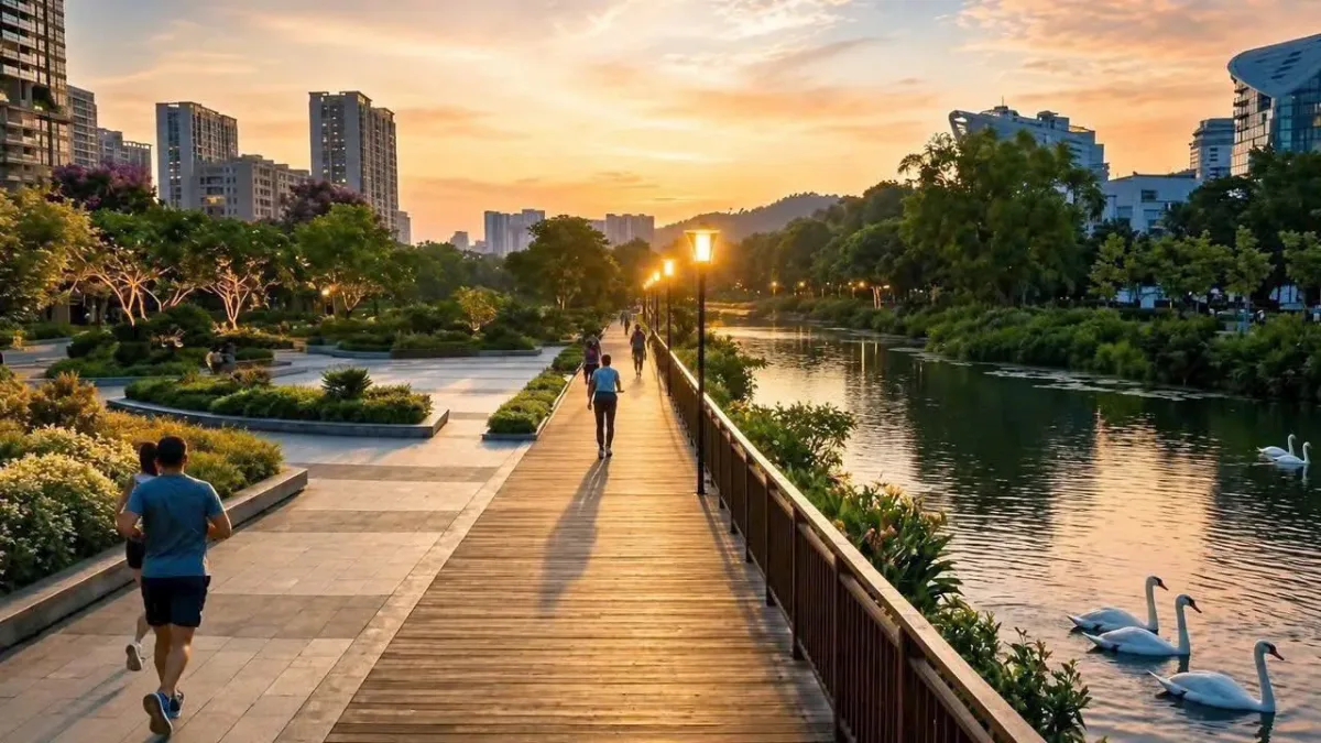 Ảnh minh họa lối đi bộ ven hồ tại khu đô thị Vinhomes